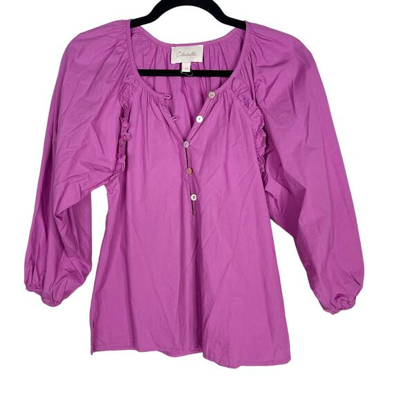 Cleobella XSmall Purple Jess Ruffle Puff Sleeve Button Blouse 3/4 Sleeves Cotton - Picture 1 of 10